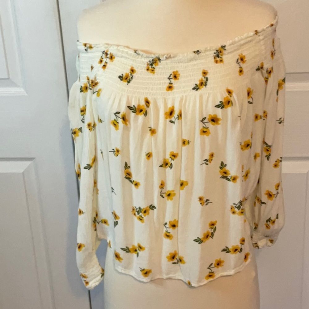 Rewind White Yellow Floral‎ Off Shoulder Top Large